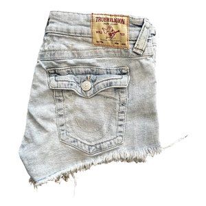 TRUE RELIGION, JOEY LOW RISE CUT OFF SHORT, LIGHT BLUE, TAG SIZE 30